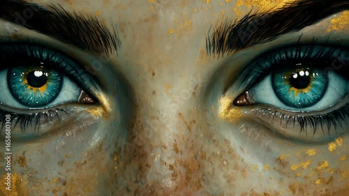 Captivating Gaze: Artistic Eyes with Gold Accents, Close-Up