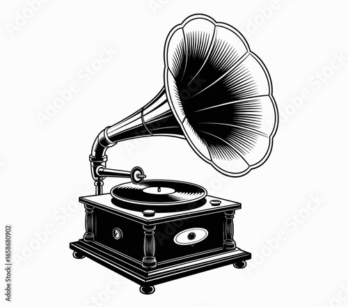old gramophone isolated on white