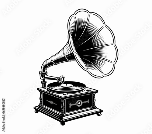old gramophone isolated on white