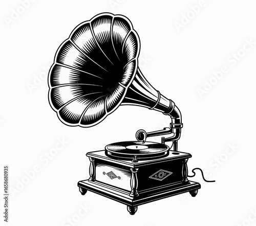 old gramophone isolated on white