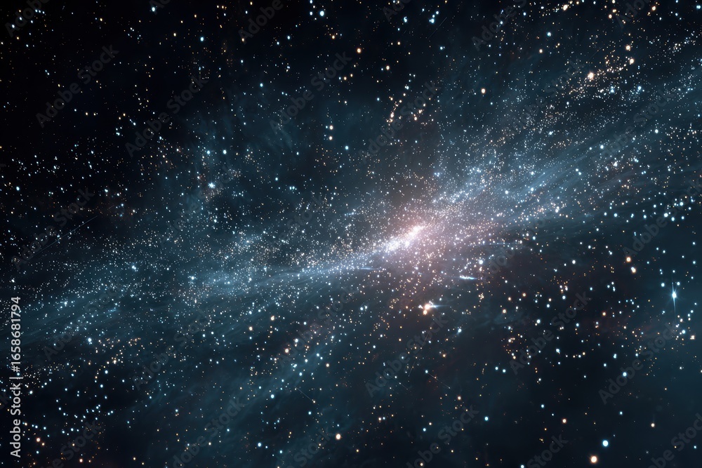 Obraz premium Journey through a vast animated cosmos filled with millions of stars and galaxies, showcasing the beauty and mystery of space exploration at nighttime