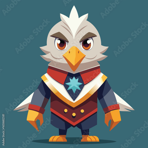 Cartoon eagle character in formal attire