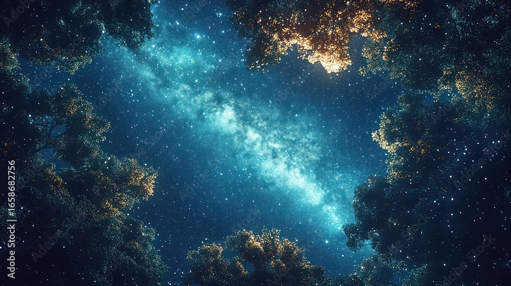 Fototapeta premium Milky Way through forest canopy at night