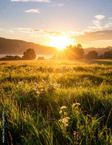 Sunrise over a meadow filled with wildflowers (1)