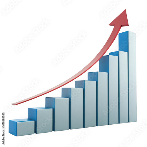 Free Download 3d bar chart with upward trending red arrow showing growth and success isolated on transparent background - GFXLoad