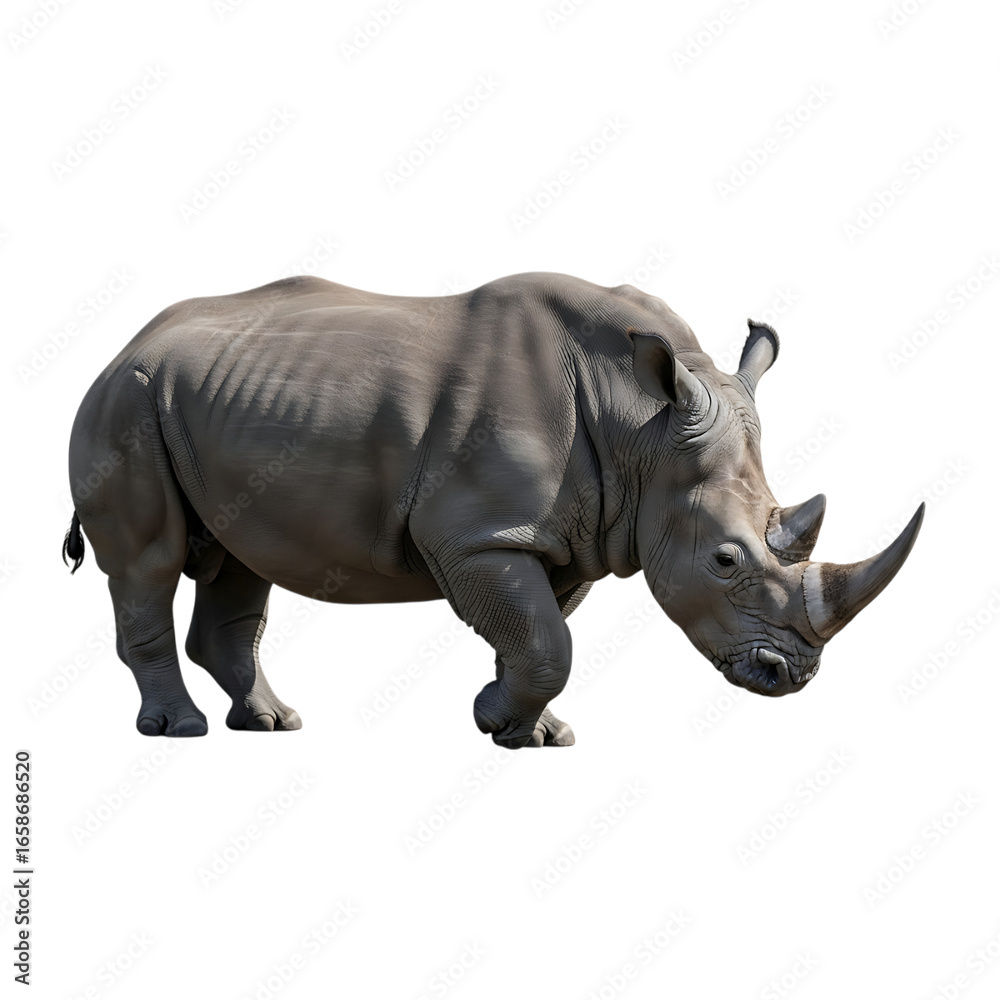 Fototapeta premium Majestic white rhinoceros standing proudly captured in a detailed portrait transparent background