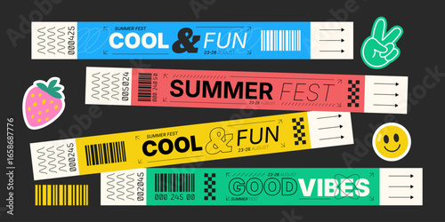 Colorful Y2K wristbands and funky festival bracelets with retro inspired designs perfect for summer parties music events and branding