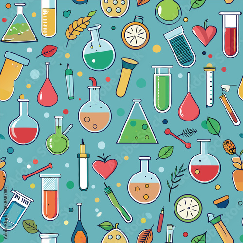 Science lab equipment seamless pattern