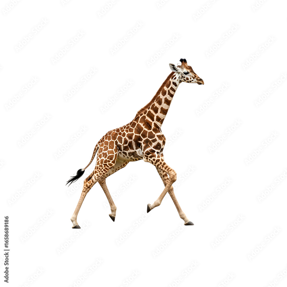 Fototapeta premium Majestic giraffe walking gracefully across a plain field natural wildlife transparent background