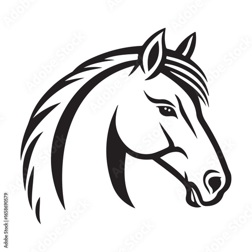 Horse head silhouette icon in black color. Vector template. 
