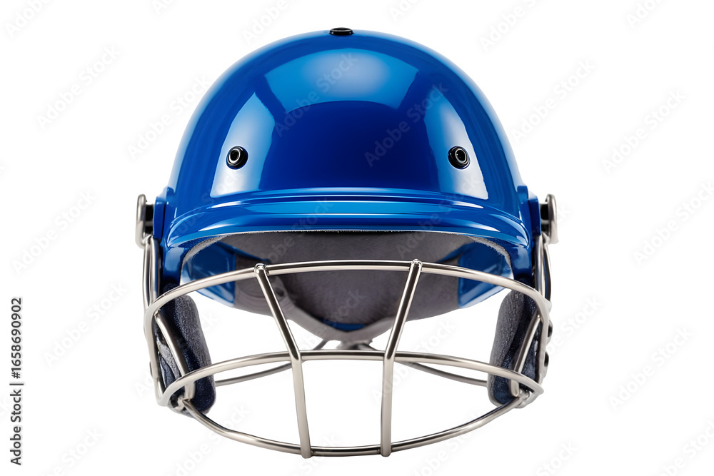 Fototapeta premium Blue cricket helmet with metal grille isolated on transparent background