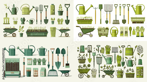 Flat vector illustration of indoor potted plants and green leaves. Perfect for home decor, botany, gardening, eco lifestyle, and natural interior design themes.