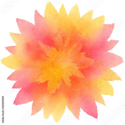 Yellow and Coral Watercolor Starburst – Isolated Transparent Gradient Texture