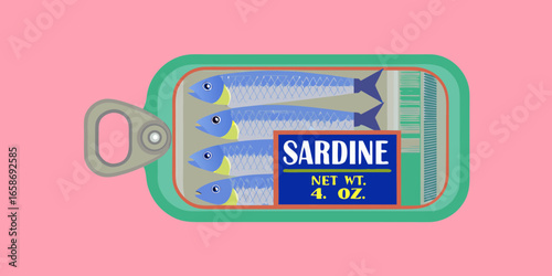 Canned Sardines Illustration on Pink Background Seafood Product Food Illustration