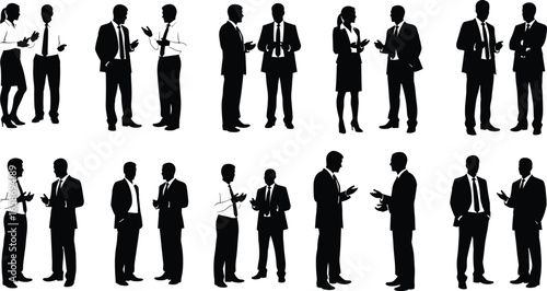 Business people silhouettes, professional teamwork, office meeting, corporate colleagues talking, group discussion, communication, partnership, business collaboration, leadership concept, company