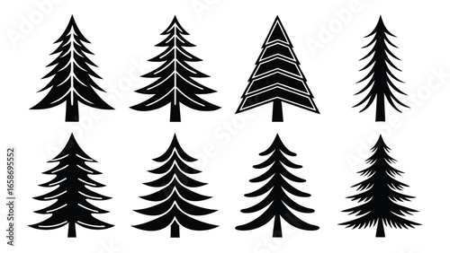 Black evergreen tree silhouettes evergreen trees pine trees