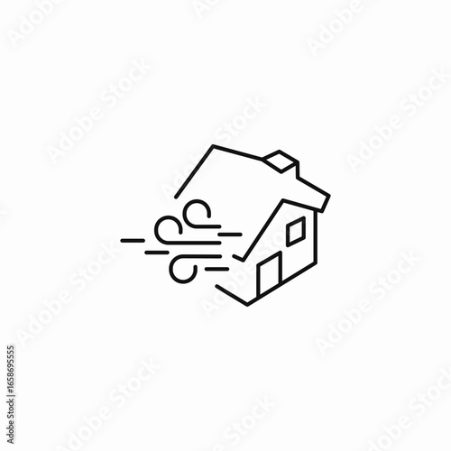 wind blowing house icon sign vector