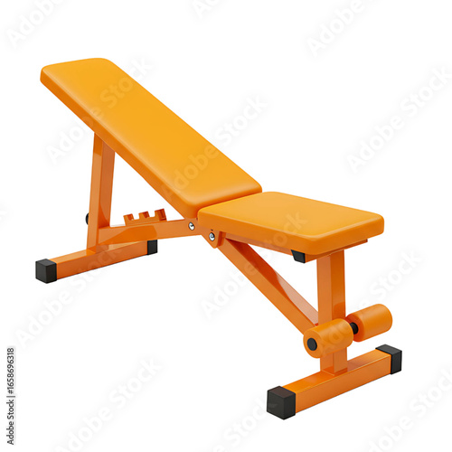 Adjustable orange weight bench for strength training and fitness exercises isolated on transparent background
