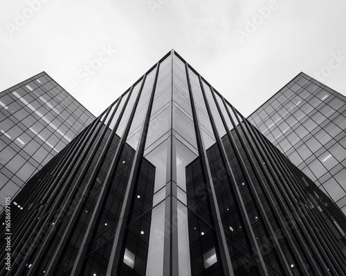 Abstract Black and White View of Modern Glass Buildings