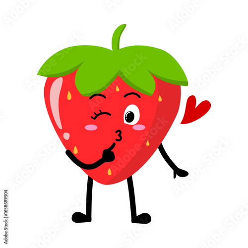Cute Hand Drawn Flirty Strawberry Blowing A Kiss