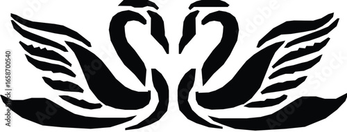 black swan vector illustratio. On white background. 2 pair of swan Vector illustration. 