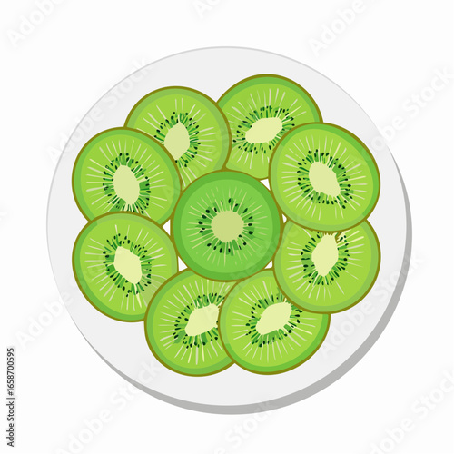 Overhead View of Sliced Kiwi Fruit on a White Plate