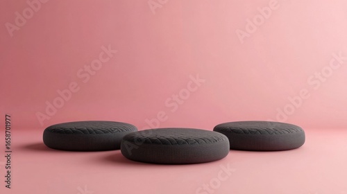 Minimalist Pink Studio with Dark Platforms.