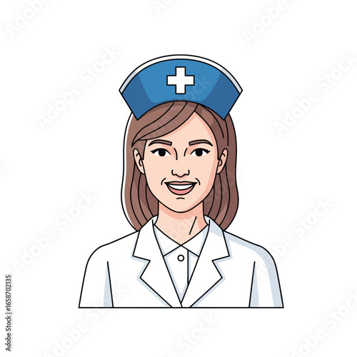 Vector illustration of nurse wearing a cap with a cross symbol