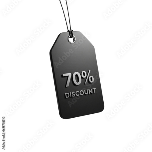 A dark tag displaying a seventy percent discount offer isolated