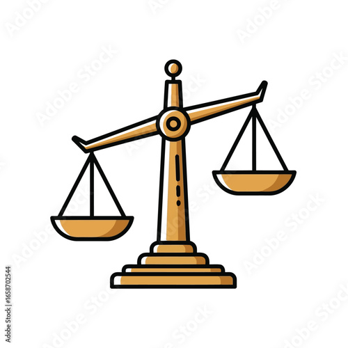 Vector illustration of golden scales of justice, symbolizing law, fairness, and legal judgment