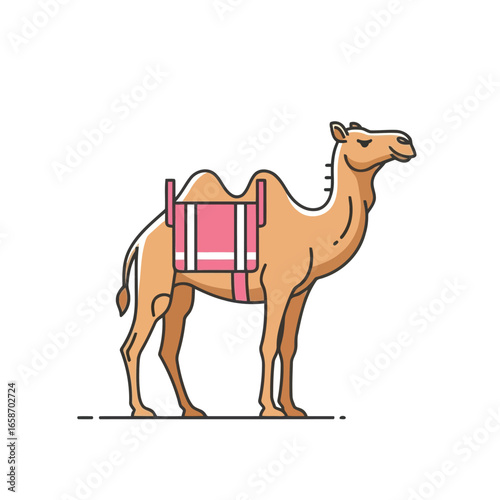 Vector illustration of camel with saddle for transport in the desert