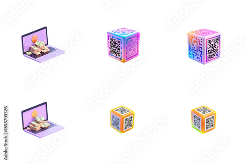 A vibrant set of 3D cubes with numbers represents a technological communication icon
