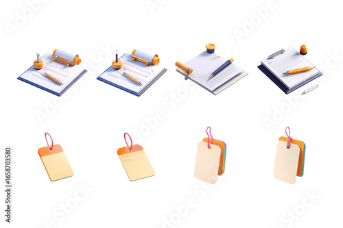 Documents paper Photo frames hanging on a rope with clothespins against a white background
