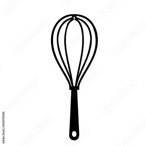 Minimalist black silhouette of a whisk symbolizing mixing and baking