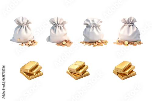 Colorful festive gift bags and boxes with golden ribbons and bows for holiday celebrations