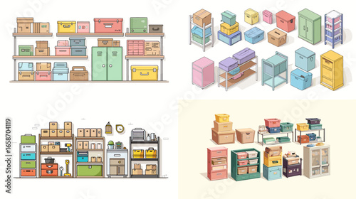 Collection of colorful office stationery including pens, clips, folders, and sticky notes. Flat vector illustration showing modern business tools and organization accessories on white background.