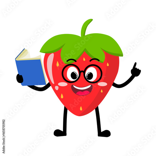 Cute Hand Drawn Strawberry Reading A Book