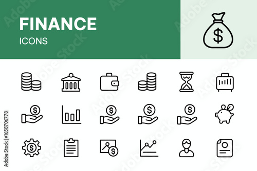 Financial accounting banking investment cash currency savings wealth economy assets income finance icons