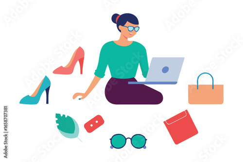 Woman shopping online for fashion items
