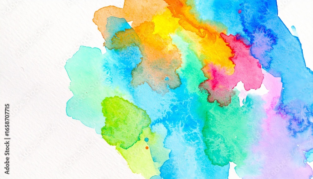 Naklejka premium Abstract Watercolor Rainbow Wash Colorful Splashes and Organic Texture, Watercolor Painting, Abstract Art Watercolor, Abstract
