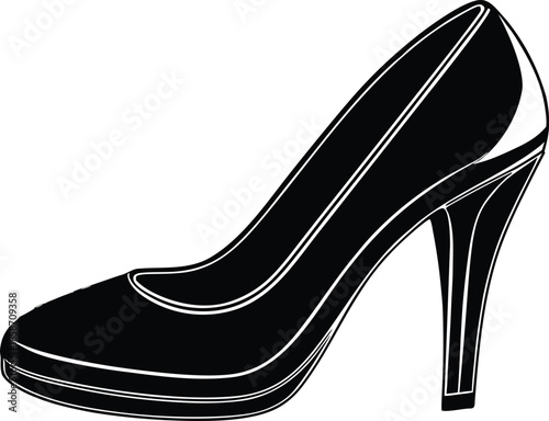 Black high heel shoe with white trim on a white background vector