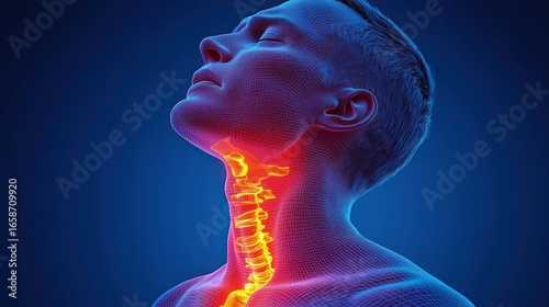 Human Anatomy: Detailed 3D model of the Cervical Spine and Throat