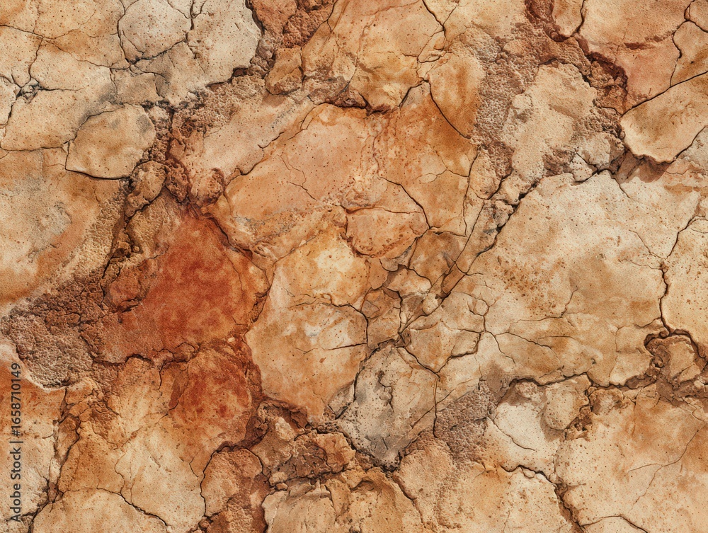 Fototapeta premium Earth Texture: A captivating aerial perspective showcases the cracked surface of the earth, revealing intricate patterns and textures.