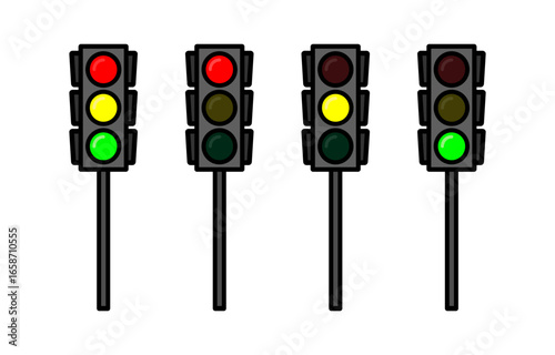 Street traffic light icon with three aspects. Vector illustration. Pedestrian Lights. eps02