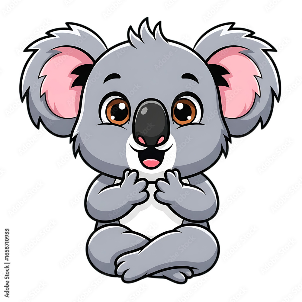 Obraz premium Adorable cartoon koala bear with big eyes sitting playfully cute animal art transparent background