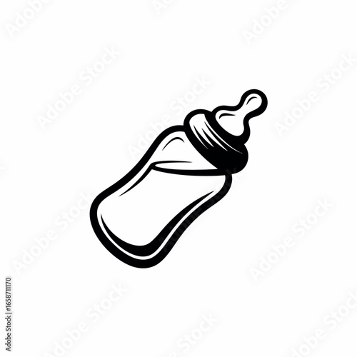Hand drawn baby bottle with milk on a white background