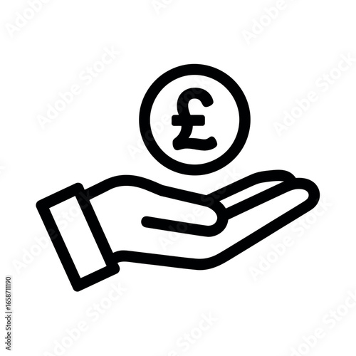 Hand holding a british pound sterling coin icon