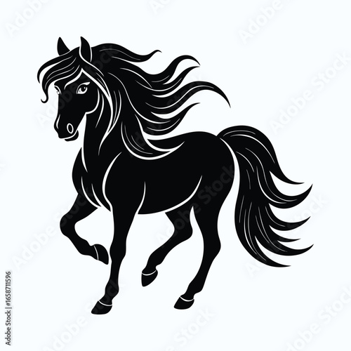 Elegant horse with a flowing mane in silhouette style