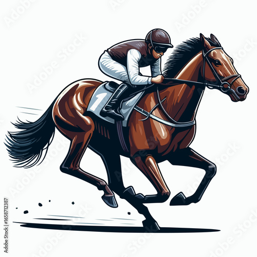 horse racing illustration vector plain white background