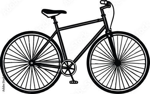 Black silhouette of a bicycle with thin spokes on white background bike